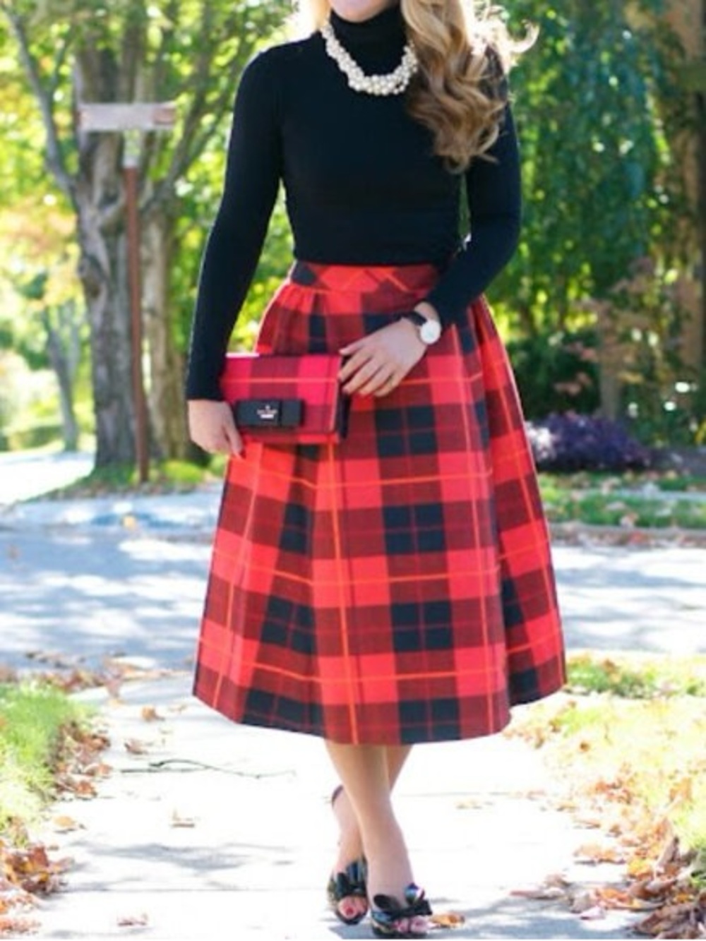 kate spade Red and Black Plaid A-Line Skirt